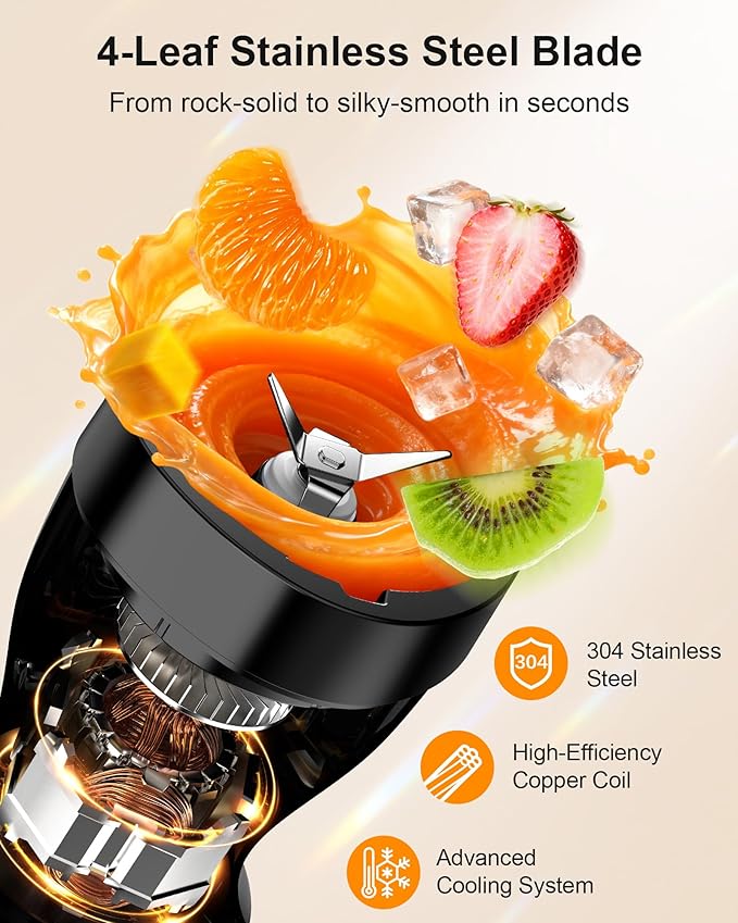 Smoothie Blender 650W Personal Blenders for Shakes and Smoothies with Grinder Cup &amp 2 BPA-Free Portable Cups (20oz+14oz) Portable Blender for Juices Smoothies Maker for Kitchen Black