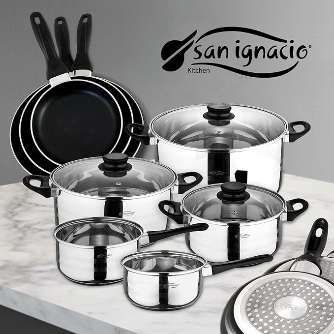 San Ignacio Kitchen Battery 8 Pieces Set of Pans and Cookware 5 cuerpos + 3 sartenes Dark