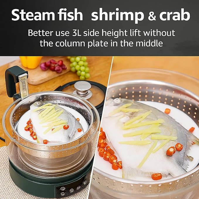 Low Carb Rice Cooker with Lifting Sugar Removal 3L Stainless Steel Low Sugar Digital Steamer Touch Control Smart Electric Cooker with Steamer Basket for Healthy MealsGreen