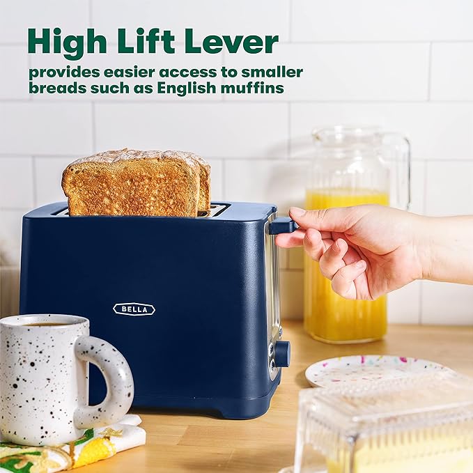 BELLA 2 Slice Toaster with Auto Shut Off - Extra Wide Slots &amp Removable Crumb Tray and CancelDefrost &amp Reheat Function - Toast BreadBagel-&amp WaffleBlue(Pack of 6)