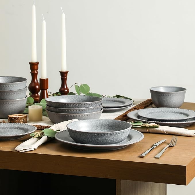 Stone Lain Comet 4-Piece Pasta Bowl Set Stoneware Bowls Dishwasher and Microwave Safe Dish Set for 4 Grey