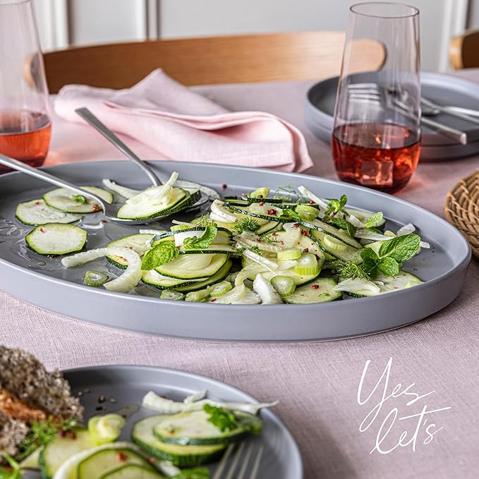 over&ampback Stackable Stoneware Serving Platter - Elegant 1-Piece Oval Serving Platter to Complete Your Kitchen Set - Perfect for Appetizers Desserts and More - 16 L x 11 W - Semi-Matte Charcoal