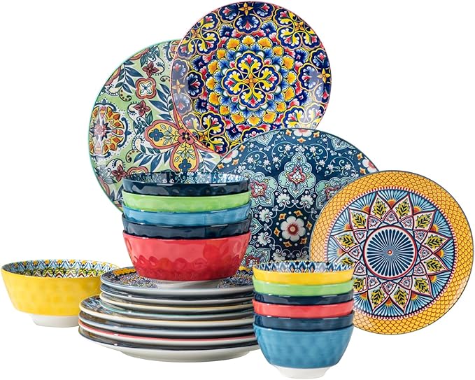 Porcelain Bowl and Dinner Plate Set 24 pcs Dinnerware Set - Bohemian Style