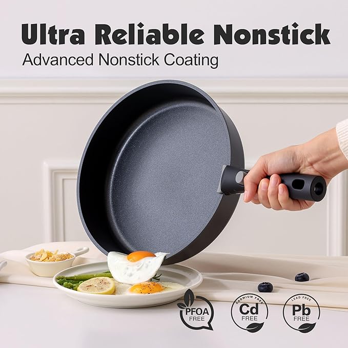SENSARTE 17 Piece Pots and Pans Set Nonstick Detachable Handle Cookware Set Induction Kitchen Cookware Set with Removable Handle Healthy Non Stick for RV Dishwasher ＆ Oven Safe PFOA Free (Black)