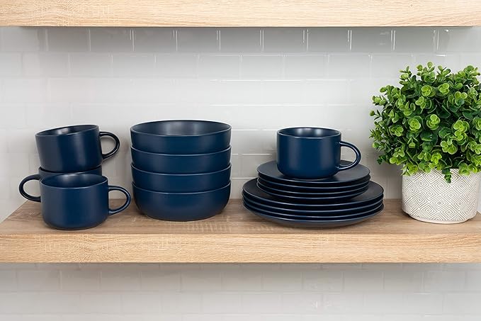 10 Strawberry Street Wazee Matte Coupe Dinnerware Set 16 pc Midnight Blue