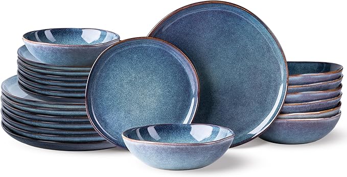 AmorArc Ceramic Dinnerware SetsHandmade Reactive Glaze Stoneware Plates and Bowls SetsHighly Scratch Resistant | Dishwasher &amp Microwave Safe Dishes SetService for 8 (24pc)