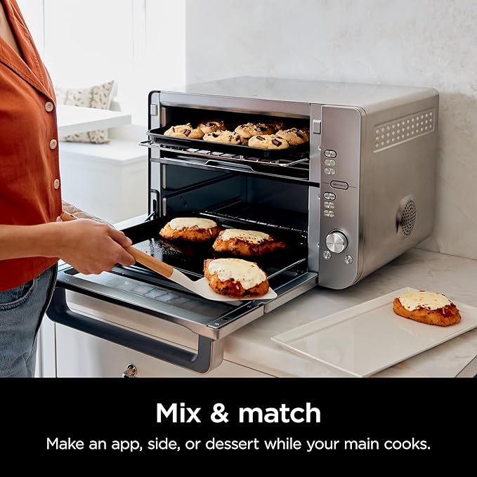 Ninja Air Fryer Toaster Oven Combo | Double Stack XL | 12-in-1 | Fits 4.5 lb Chicken &amp 6lbs of Wings | Smart Finish Cook 2 Different Meals at Same Time | Countertop Oven | Stainless Steel | DCT601
