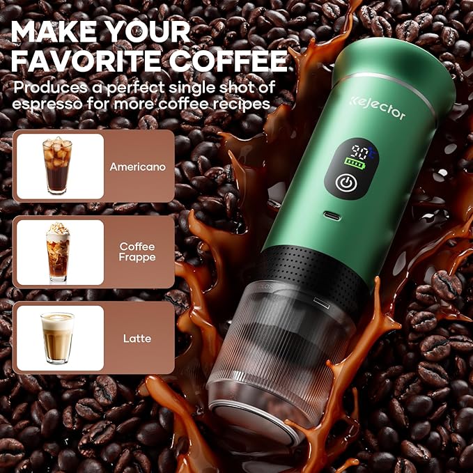 kejector Portable Coffee Maker Espresso Machine for Travel Nano Car Coffee Maker Compatible with Ground Coffee &amp Capsule for RV Hiking Camping Office Travel Espresso Maker Electric Green