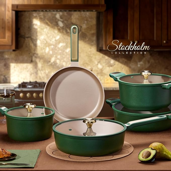 CAROTE Pots and Pans Set Non stick Cookware Set 16pcs NonStick Kitchen Set Induction Cookware Non-Toxic &amp PFOA&ampPFOS-Free Dishwasher Green