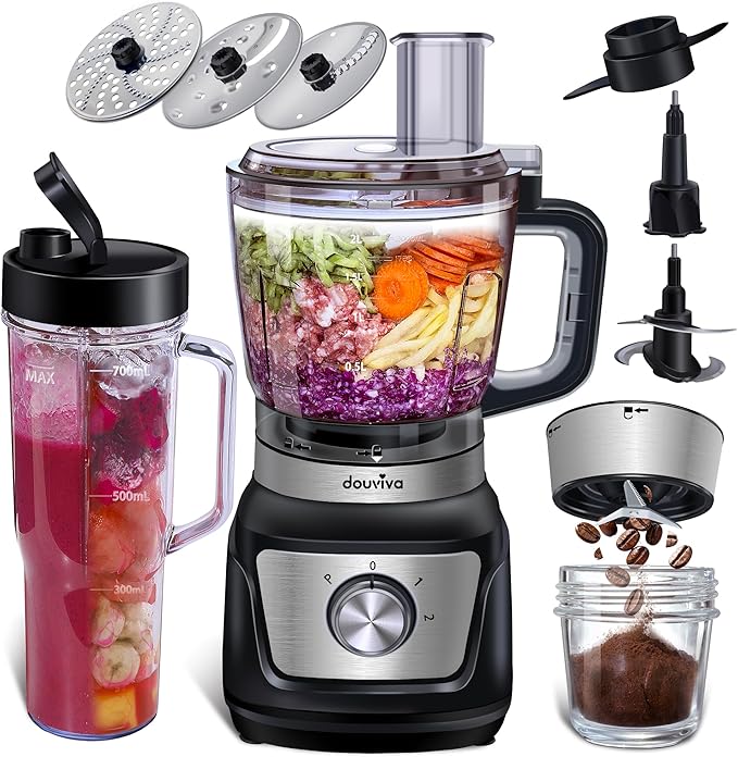 Food Processor Blender Combo3-1 Countertop Blender with 8-cup Processor BowlGrinder24oz To-Go Lid Cup1000W Blenders for Kitchen with Smoothies&ampShakes Electric Cheese Grater/ShreddingDough