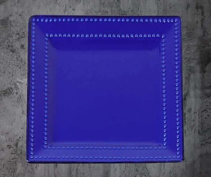 Stylish and Elegant 16 Piece Square Beaded Stoneware Dinnerware set Service for Hosting Parties and Events - Blue 16 Piece Square Beaded