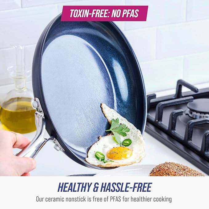 Blue Diamond Cookware Hard Anodized Ceramic Nonstick 10 Frying Pan Skillet PFAS-Free Dishwasher Safe Oven Safe Grey