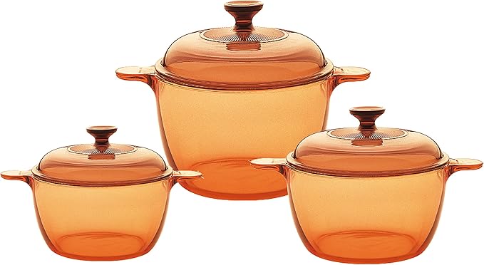 Visions 6pc Cook Pot Set with Glass Covers Amber