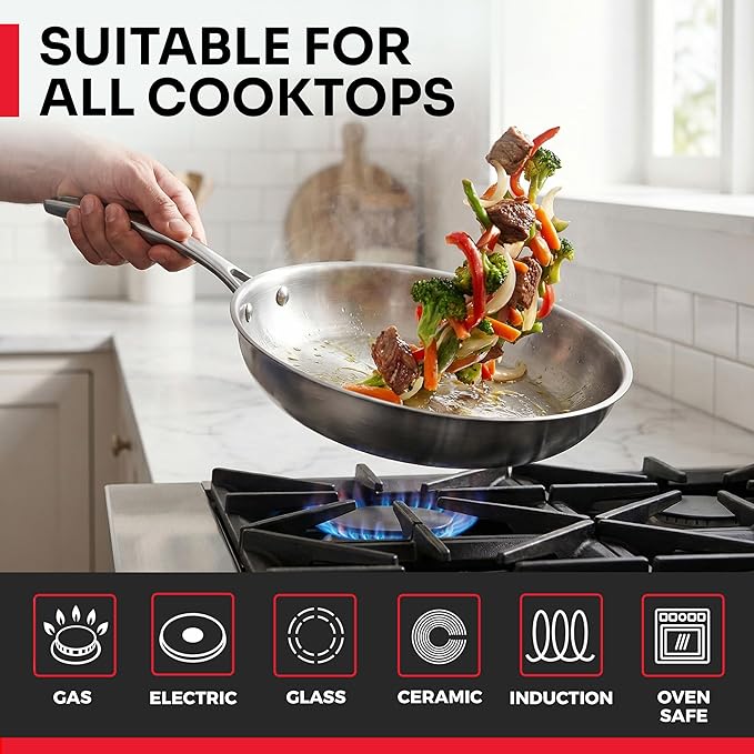Mueller 17-Piece Stainless Steel Pots and Pans Set – Tri-Ply Ultra-Clad Pro Cookware Set Induction Ready Oven Safe Even-Heat Aluminum Core Includes Skillets Saucepans Dutch Oven Stockpot