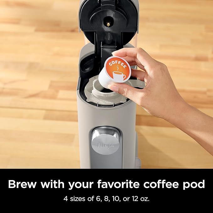 Ninja Pods &amp Grounds Single-Serve Coffee Maker K-Cup Pod Compatible Brews Grounds Compact Design 56-oz. Reservoir 6-oz. Cup to 24-oz. Travel Mug Brew Sizes Iced Coffee Maker Stone PB041ST
