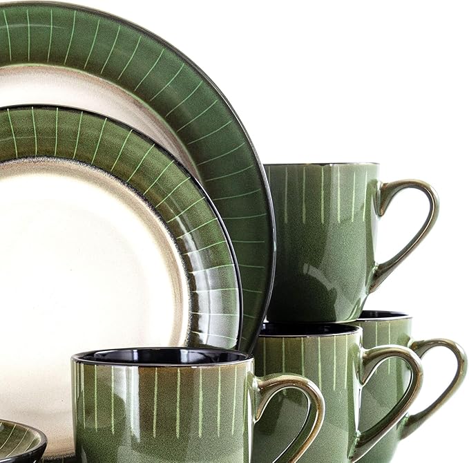 16-Piece Stoneware Dinnerware Set for 4 – Durable Microwave &amp Dishwasher Safe