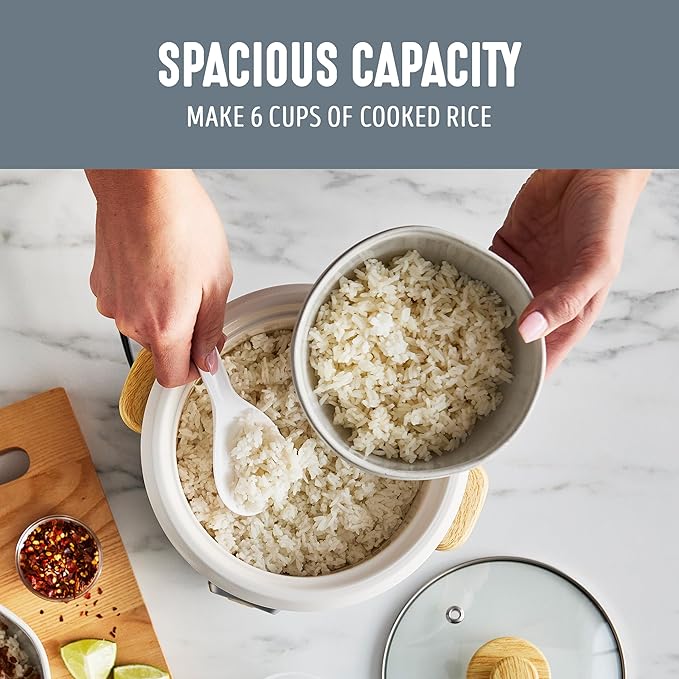 GreenLife Rice Cooker with Removable PFAS-Free Ceramic Nonstick Pot 3-Cups Uncooked/6-Cups Cooked Grains &amp Oatmeal Multicooker Compact One-Switch Design Auto Keep Warm Easy Clean Gray
