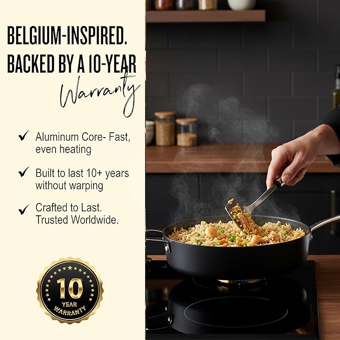 Alva Maestro 2-Piece Ceramic Nonstick Cookware Set – 4QT Sauté Pan + 4.5QT Stock Pot + Lids – No PTFE PFOA PFAS Induction &amp Oven Safe to 400°F Healthy Easy-Clean Essentials for Daily Cooking