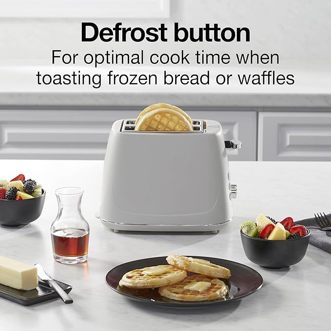 Proctor Silex Plastic 2 Slice Toaster Bagel Defrost &amp Cancel Buttons Browning Control With 7 Shades Auto Shutoff Slide-Out Crumb Tray Oat White (22660)