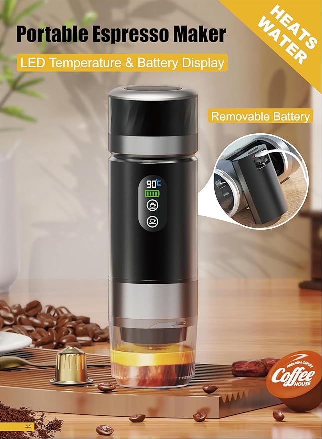 Portable Coffee Maker KF-JN-03 with Digital Display &amp 20 BAR Pressure – Hot &amp Cold Brew Compatible with Coffee Grounds and Capsules Compact Single-Serve Design with Transparent Cup &amp 60m