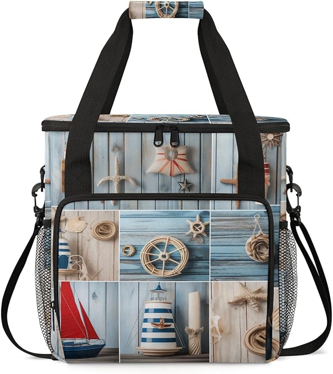 Ocean Beach Theme Travel Coffee Maker Carrying Bag Large Organizer Storage Tote Bag Insulated Reusable Cooler Grocery Bags