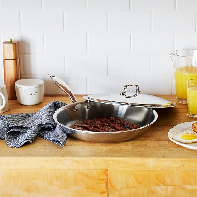 Heritage Steel 12 Inch Fry Pan with Lid | Made In USA | Titanium Series | 316Ti Skillet with Stay Cool Handle | Fully Clad Stainless Steel Pan with 5-Ply Construction | Induction Ready &amp Non Toxic