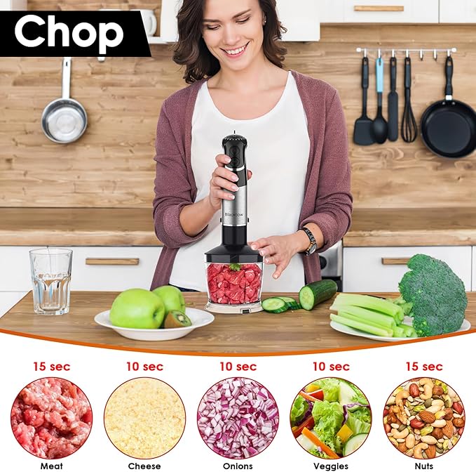 Immersion Blender Handheld for KitchenEmulsion Blender Handheld12 Speed Electric Hand Mixer with BPA Free Attachments:Chopper BowlWhiskMilk FrotherMeasuring Cup