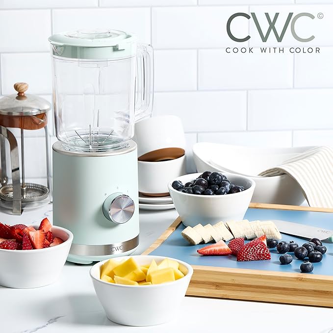 COOK WITH COLOR 300 Watt Blender: Powerful 2-Speed Control with Pulse 4-Tip Stainless Steel Blades 25oz (750ml) Jar and Skid-Resistant Feet Sage