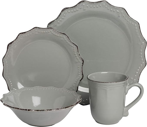 10 Strawberry Street Oxford Gray 24 Piece Dinnerware Set