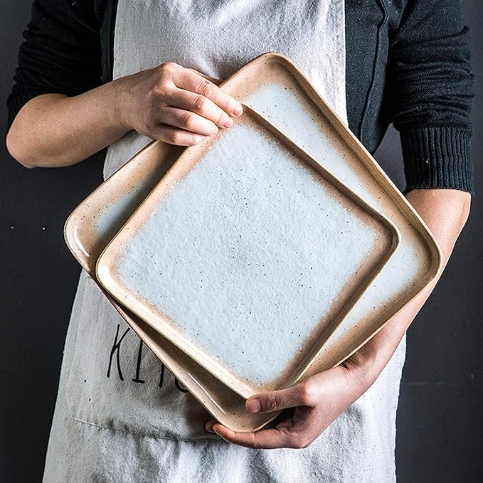 Dinner SetPorcelain Dinnerware Sets Cereals Bowls and Square Steak Plates Sets22 Pieces Sesame Glaze Craft Ceramics Dinner Combination Set