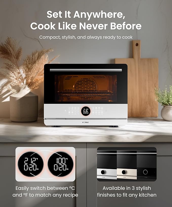 FOTILE HYZK32-E3 ChefCubii 1.1 cu. ft. 4-in-1 Steam-Combi Oven with Steam-Bake Air Fry Convection Dehydrator Functions and 50 Preset MenusWhite