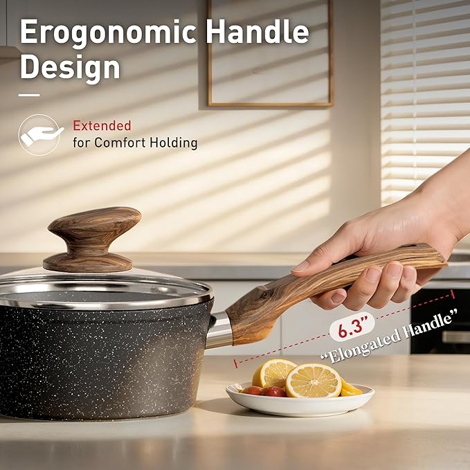 DishDelight Induction Pots and Pans Set Non Stick 12 Piece Nonstick Kitchen Cookware Sets Nonstick Granite Cooking Set Induction Pots and Pans Induction Cookware Sets with Frying Pans Black