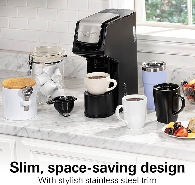 Hamilton Beach 49918 FlexBrew Single-Serve Coffee Maker Compatible with Pod Packs and Grounds 14 oz Black Stainless - Fast Brew