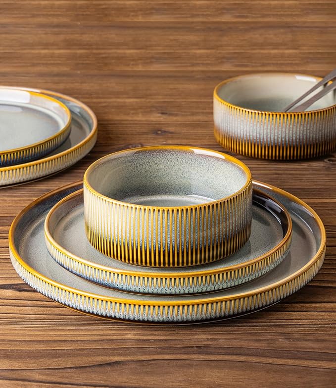 TheTerra Ceramic Dinnerware Sets for 4 12 Pieces Porcelain Lightweight Plates and Bowls Sets Scratch Resistant Dish Set Oven &amp Microwave &amp Dishwasher Safe Dusk Blue