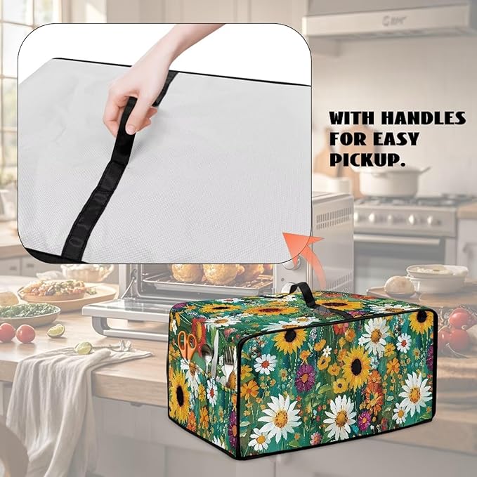 Sunflower Daisy Toaster Oven Cover with Storage Pockets Multipurpose Microwave Air Fryer Kichen Appliances Protective Covers Essential for Everyday Home Kitchens