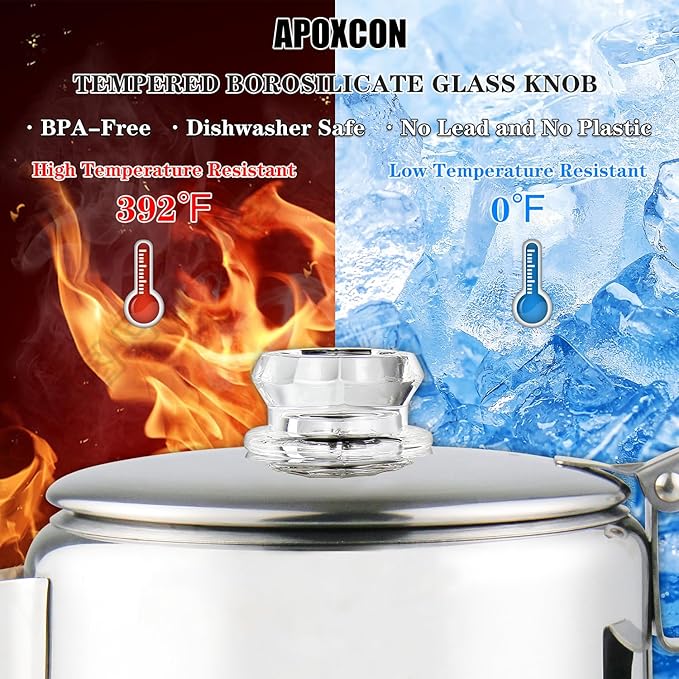 Multi Use Percolator Coffee Pot Stainless Steel Stove Top Coffee Maker with Two Borosilicate Glass Knob Silica Handle Camping Coffee Pot Using on Campfire Stove &amp Induction Cooker Silver 9 Cup