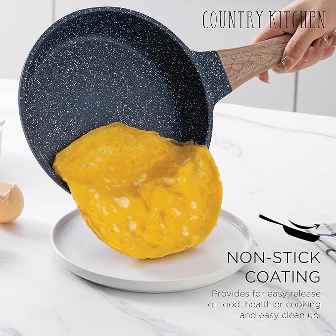 Country Kitchen Non-Stick Cast Aluminum Cookware Set - Durable Kitchen Cookware for Everyday Cooking Navy 11 Pc.