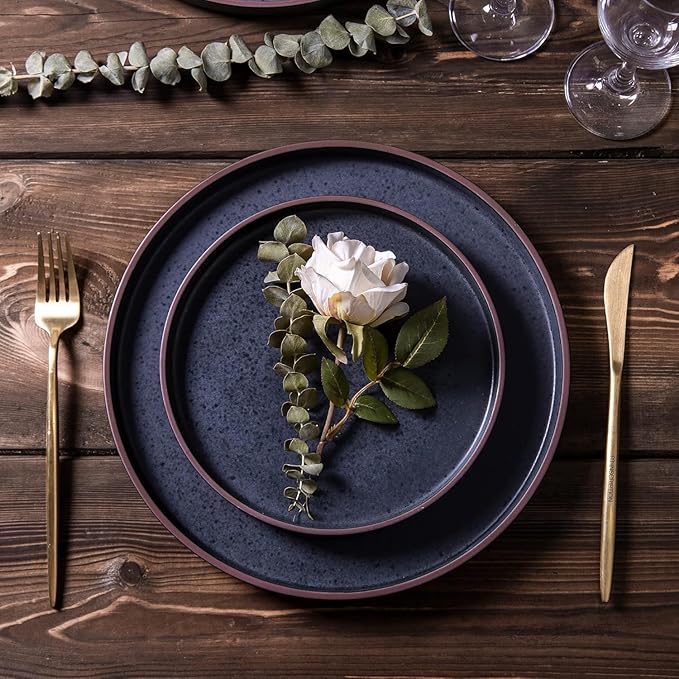 LERATIO Ceramic Dinnerware Sets for 8 High Edge Stoneware Plates and Bowls Set Chip and Crack Resistant | Oven &amp Dishwasher &amp Microwave Safe Dishes Set Service for 8 -Ashen