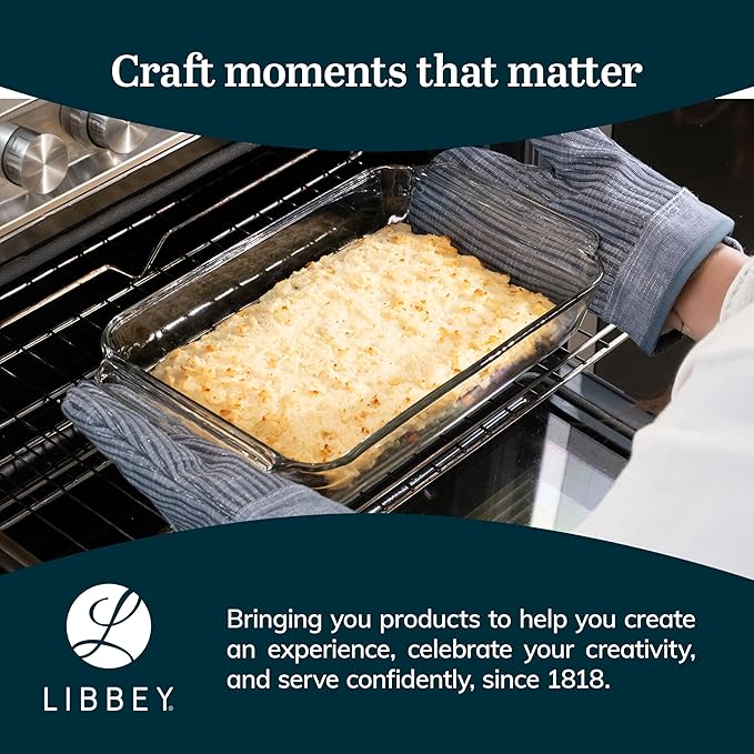 Libbey Baker’s Premium 5 Piece Glass Baking Dish Set Stackable Casserole Dish with Lid Set Baking Glassware for Casseroles Lasagna Brownies