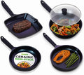 NutriChef Non Stick Frying Pans Set 5-Piece Blue Diamond Ceramic Cookware with Lid Nonstick Frying Pan for Gas Electric Ceramic &amp Induction Cooktops PTFE/PFOA Free Bakelite Soft-Touch Handle