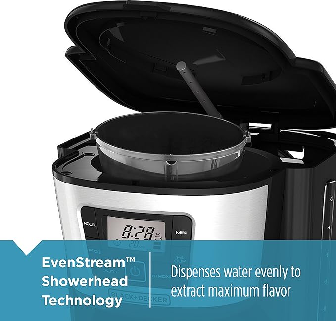 BLACK+DECKER 12-Cup Thermal Coffeemaker Black/Silver CM2035B &amp Coffee Grinder One Touch Push-Button Control 2/3 Cup Bean Capacity Stainless Steel