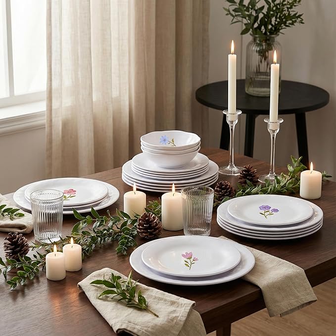 12-Piece Melamine Dinnerware Set Unbreakable Plates and Bowls Set for Outdoor Camping Picnic Party Service for 4 Shatterproof &amp Lightweight Floral Dining Dishes Set Blue Purple Red Pink