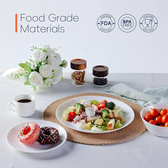 Dinnerware Sets for 6 LaGlint 18 Pieces Opal Glass Plates and Bowls Set Dishwasher and Microwave Safe Dish Dinning Ware Chip and Scratch Resistant Dishware White