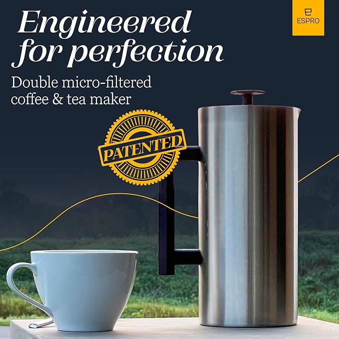 ESPRO P6 32 Ounces French Press Coffee Maker Double Walled Stainless Steel Insulated Brushed Stainless Steel