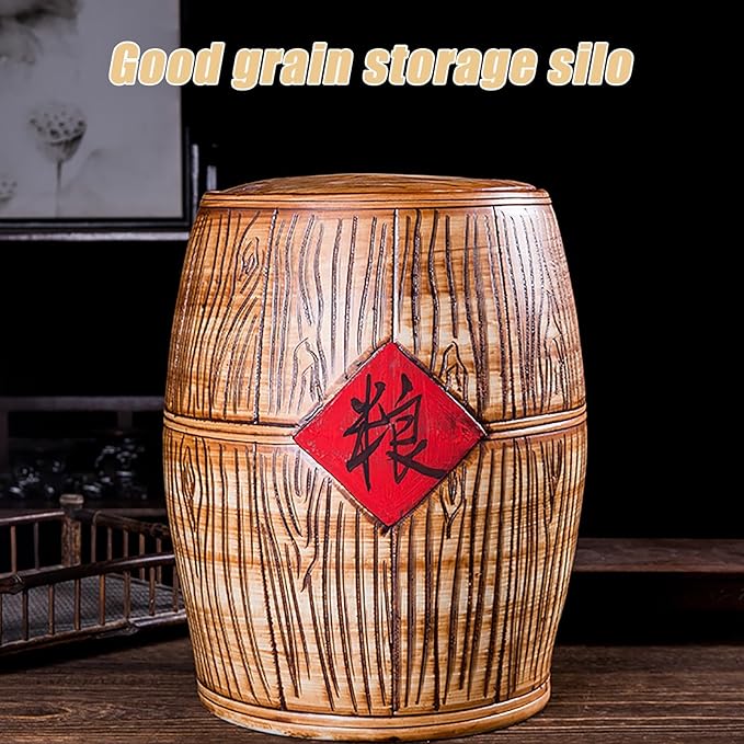 Ceramic Rice Container Grain Dispenser With Lid Ceramic Rice Cylinder Airtight Bulk Food Storage Kitchen &amp Pantry Organization For Rice Household Sealed Large-capacity Rice Pot For Soybeans Corn F