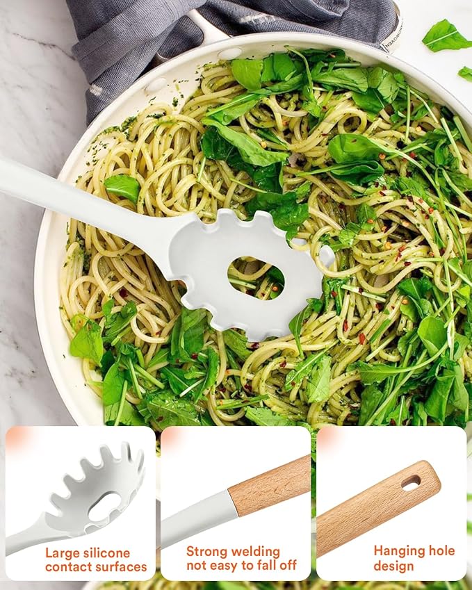 Kitchen Utensils Set 13PCS Silicone Cooking Utensils Heat Resistant Kitchen Utensil Spatula Set for Nonstick Cookware Wooden Handles Kitchen Gadgets Tools Set