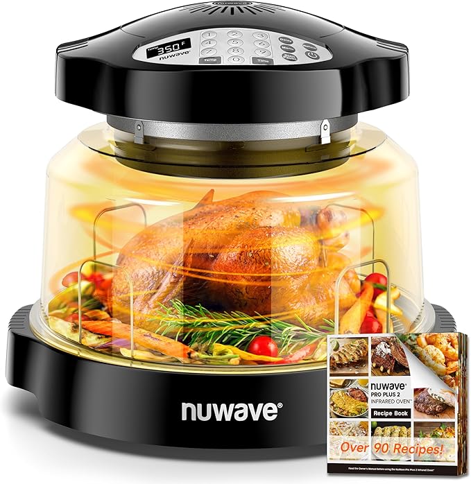 Nuwave Oven Pro Plus Air Fryer Infra-Red Countertop 2025 Advanced Convection No Defrosting or Preheating Cook Fresh or Frozen Durable Power Dome 100 Presets &amp 50 Memory PFAS Free Black