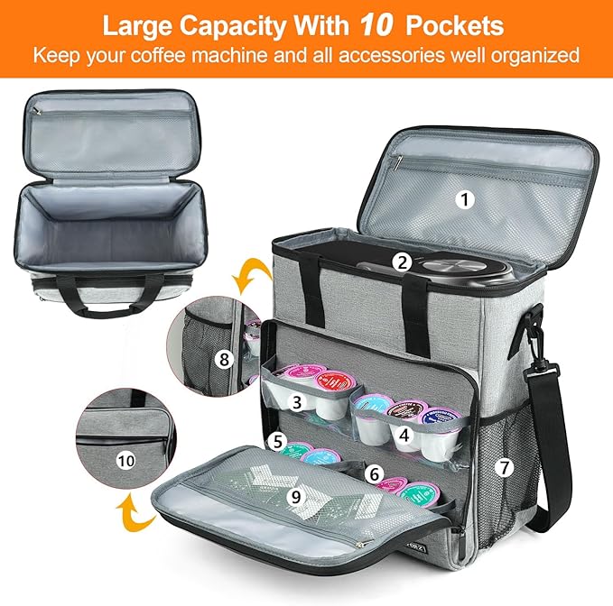 Travel Coffee Maker Carrying Bag Compatible with Keurig K-Mini or K-Mini Plus Single Serve Coffee Maker Portable Storage Bag with Shoulder StrapGrey(Bag Only)