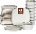 Stone Lain Cairo 24-Piece Dinnerware Set Stoneware Plates and Bowls Set Microwave and Dishwasher Safe Includes Dinner and Salad Plates Cereal Bowls Dishes for 8 Grey