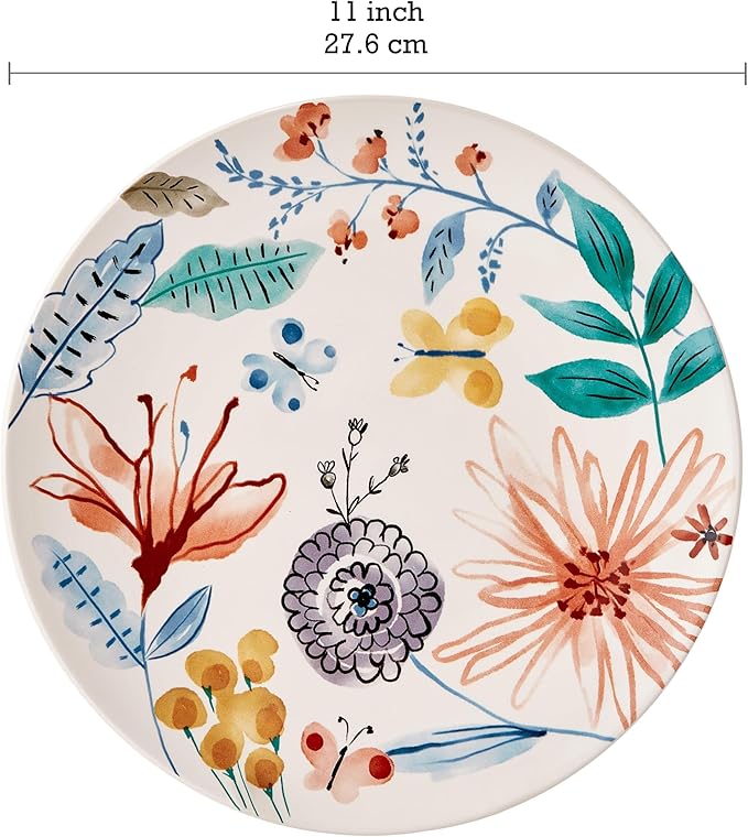 Bico Blossom Symphony Ceramic 12 pcs Dinnerware Set Service for 4 Inclusive of 11 inch Dinner Plates 8.75 inch Salad Plates and 29oz Cereal Bowls for Party Microwave &amp Dishwasher Safe